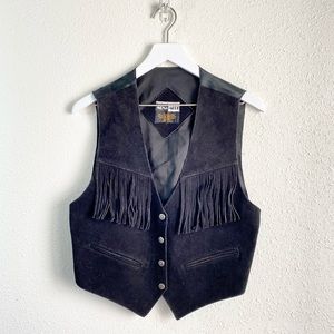 Vintage Mona Mode Black Leather Fringe Vest
